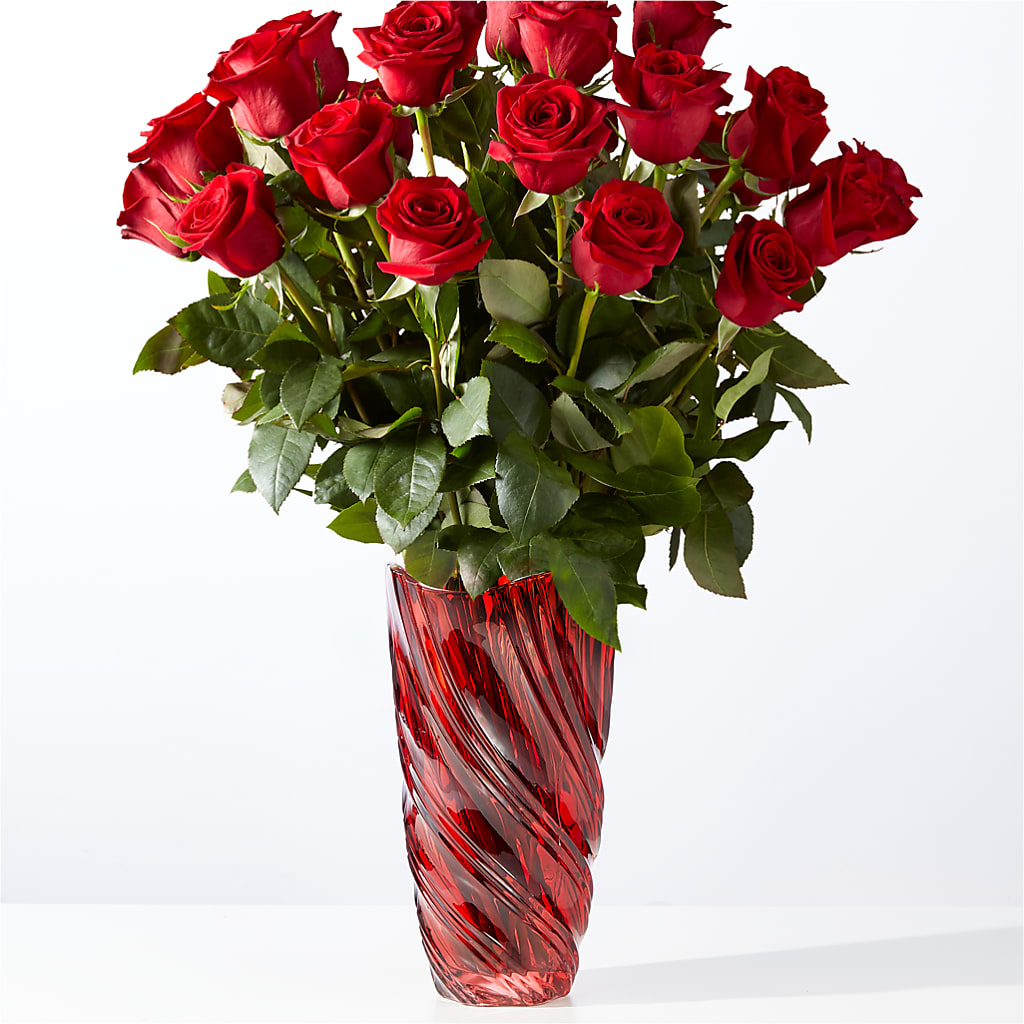 Classic Love Red Rose Bouquet with Luxe Swirl Vase – Flowerland, Sioux City IA