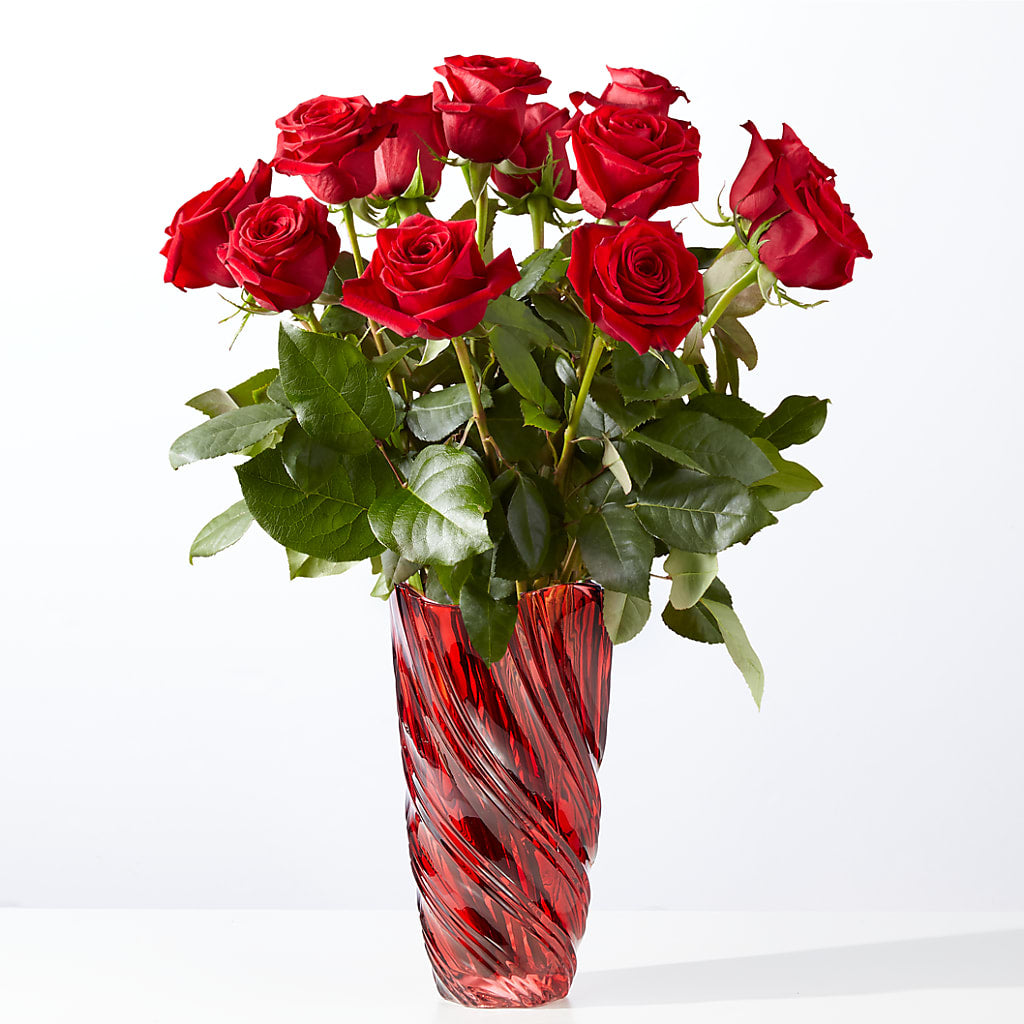 Classic Love Red Rose Bouquet with Luxe Swirl Vase – Flowerland, Sioux City IA